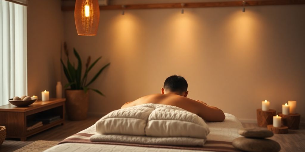 Masaj yapan kişi, huzurlu bir ortamda.