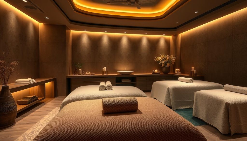 A luxurious spa oasis nestled in the heart of Istanbul's Kadıköy district, featuring plush, dimly lit treatment rooms bathed in warm, diffused lighting. Soft, soothing music fills the air as skilled masseuses guide you through a personalized pampering experience, tailored to your unique needs. Richly textured fabrics, natural wood accents, and subtle aromatherapy create an immersive sensory journey, transporting you to a serene, rejuvenating haven away from the bustling city. Elegant, contemporary decor blends seamlessly with traditional Turkish design elements, evoking a sense of timeless, sophisticated comfort. The perfect escape for a restorative moment of tranquility and self-care.