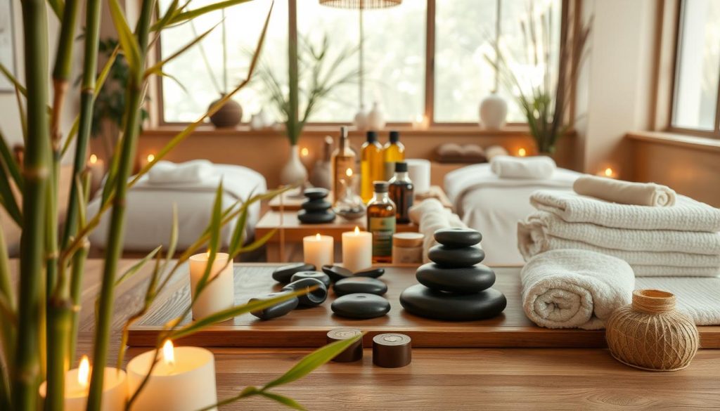 A serene spa setting with various massage modalities on display. In the foreground, delicate bamboo stalks and calming aromatherapy candles set the mood. The middle ground features a collection of massage tools and implements, including hot stones, aromatherapy oils, and plush towels. The background showcases a tranquil, minimalist interior with natural light filtering in through large windows, highlighting the soothing palette of earthy tones. The overall atmosphere exudes a sense of relaxation and rejuvenation, inviting the viewer to imagine the restorative experience of the diverse massage treatments offered in this Butik Masaj İstanbul location. A serene spa setting with various massage modalities on display. In the foreground, delicate bamboo stalks and calming aromatherapy candles set the mood. The middle ground features a collection of massage tools and implements, including hot stones, aromatherapy oils, and plush towels. The background showcases a tranquil, minimalist interior with natural light filtering in through large windows, highlighting the soothing palette of earthy tones. The overall atmosphere exudes a sense of relaxation and rejuvenation, inviting the viewer to imagine the restorative experience of the diverse massage treatments offered in this Butik Masaj İstanbul location.
