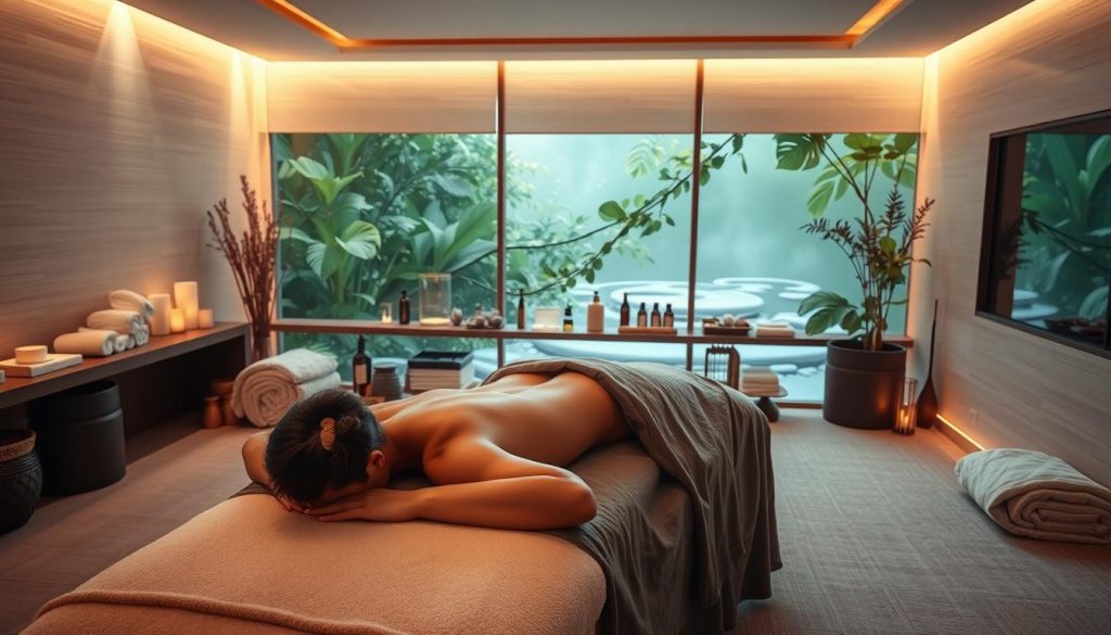 A serene and tranquil massage studio, filled with soft lighting and calming textures. In the foreground, a professional massage therapist demonstrates a series of classic massage techniques, including long, flowing strokes and gentle kneading motions. The middle ground showcases an array of massage oils, towels, and other specialized equipment, all arranged neatly. The background features a soothing, natural environment, perhaps with the gentle sway of leaves or the sound of flowing water, creating a sense of peace and relaxation. The overall atmosphere evokes a sense of rejuvenation and well-being, perfectly capturing the essence of professional massage services.
