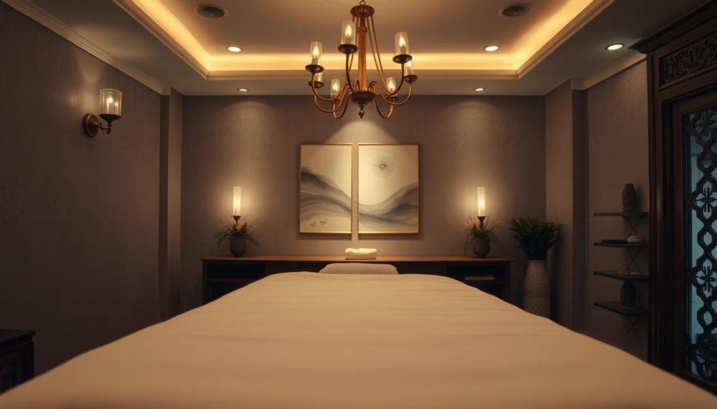 A serene, dimly lit massage parlor interior, with soft lighting emanating from wall sconces and a central chandelier. The foreground features a plush massage table draped in crisp, white linens, inviting the viewer to envision a tranquil, rejuvenating experience. In the middle ground, the walls are adorned with soothing, abstract artwork in muted hues, complementing the calming atmosphere. The background subtly incorporates elements of traditional Turkish design, such as ornate tile patterns and intricate woodwork, evoking a sense of cultural authenticity. The overall mood is one of physical and mental relaxation, perfectly capturing the essence of the "Kartal Masaj Salonu" experience. A serene, dimly lit massage parlor interior, with soft lighting emanating from wall sconces and a central chandelier. The foreground features a plush massage table draped in crisp, white linens, inviting the viewer to envision a tranquil, rejuvenating experience. In the middle ground, the walls are adorned with soothing, abstract artwork in muted hues, complementing the calming atmosphere. The background subtly incorporates elements of traditional Turkish design, such as ornate tile patterns and intricate woodwork, evoking a sense of cultural authenticity. The overall mood is one of physical and mental relaxation, perfectly capturing the essence of the "Kartal Masaj Salonu" experience.