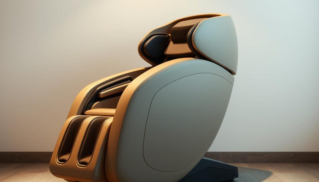A sleek, modern massage chair with an array of automatic massage programs and functions. The chair is minimalist in design, with clean lines and a smooth, polished surface in a neutral tone. The backrest and seat are contoured for optimal comfort and support. An array of massage heads and rollers are visible, hinting at the various massage techniques and intensity levels available. Soft, indirect lighting illuminates the chair, creating a calming, spa-like atmosphere. The chair is positioned in a serene, uncluttered setting, with a sense of tranquility and relaxation pervading the scene. A sleek, modern massage chair with an array of automatic massage programs and functions. The chair is minimalist in design, with clean lines and a smooth, polished surface in a neutral tone. The backrest and seat are contoured for optimal comfort and support. An array of massage heads and rollers are visible, hinting at the various massage techniques and intensity levels available. Soft, indirect lighting illuminates the chair, creating a calming, spa-like atmosphere. The chair is positioned in a serene, uncluttered setting, with a sense of tranquility and relaxation pervading the scene.