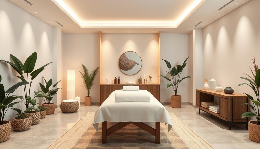 A serene and calming interior showcasing a variety of wellness services in Istanbul. A spacious, well-lit room with natural elements like potted plants and natural wood accents. Soft, diffused lighting creates a tranquil atmosphere. The focal point is a professional massage table, surrounded by elegant decor and soothing accessories like candles and essential oil diffusers. The overall impression is one of high-quality, relaxing, and restorative wellness experiences tailored to the needs of discerning clients. A serene and calming interior showcasing a variety of wellness services in Istanbul. A spacious, well-lit room with natural elements like potted plants and natural wood accents. Soft, diffused lighting creates a tranquil atmosphere. The focal point is a professional massage table, surrounded by elegant decor and soothing accessories like candles and essential oil diffusers. The overall impression is one of high-quality, relaxing, and restorative wellness experiences tailored to the needs of discerning clients.