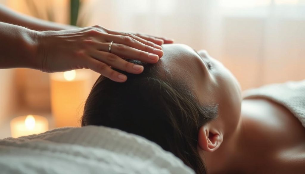 A serene head massage scene with a close-up view of skilled hands gently kneading the temples and scalp, creating a sense of deep relaxation. The lighting is soft and warm, casting a tranquil glow over the tranquil setting. The background is blurred, allowing the focus to remain on the soothing massage technique. The overall atmosphere conveys a restorative and rejuvenating experience, perfectly capturing the benefits of head, neck, and shoulder massages. A serene head massage scene with a close-up view of skilled hands gently kneading the temples and scalp, creating a sense of deep relaxation. The lighting is soft and warm, casting a tranquil glow over the tranquil setting. The background is blurred, allowing the focus to remain on the soothing massage technique. The overall atmosphere conveys a restorative and rejuvenating experience, perfectly capturing the benefits of head, neck, and shoulder massages.