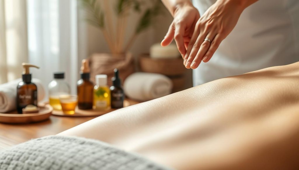 a detailed massage therapy scene with a serene, relaxing atmosphere. in the foreground, delicate hands perform a flowing, soothing massage technique on a person's back, with soft lighting and gentle shadows. in the middle ground, various massage tools and oils are arranged neatly on a wooden surface. the background depicts a tranquil spa-like setting, with soft lighting, natural textures, and calming colors that evoke a sense of relaxation and wellness. the overall composition conveys the essence of unique and restorative massage practices. a detailed massage therapy scene with a serene, relaxing atmosphere. in the foreground, delicate hands perform a flowing, soothing massage technique on a person's back, with soft lighting and gentle shadows. in the middle ground, various massage tools and oils are arranged neatly on a wooden surface. the background depicts a tranquil spa-like setting, with soft lighting, natural textures, and calming colors that evoke a sense of relaxation and wellness. the overall composition conveys the essence of unique and restorative massage practices.