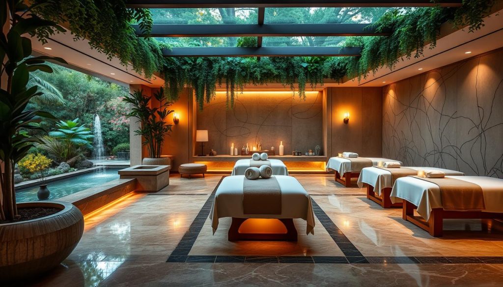 A luxurious spa retreat nestled in the heart of Istanbul, surrounded by lush greenery and serene ambiance. Elegant marble floors, warm lighting, and soothing water features create an atmosphere of tranquility. Plush massage tables, relaxing aromatherapy, and skilled therapists offer a rejuvenating experience. Secluded nooks and private treatment rooms provide a sense of exclusivity, while modern amenities cater to the discerning guests. The spa's harmonious blend of traditional Turkish influences and contemporary design elements evokes a timeless elegance, transporting visitors to a sanctuary of well-being and relaxation.