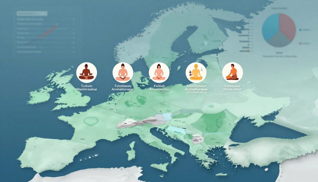 A detailed infographic illustrating the cost comparison of massage services across different regions of Istanbul. The foreground features a stylized map of Istanbul, with various neighborhoods highlighted to indicate price differences. In the middle, symbolic icons representing massage techniques and services are arranged next to each region, such as traditional Turkish massage or aromatherapy. The background includes subtle graphs or pie charts to depict trends and data visually. Use a clean, modern aesthetic with a professional color palette of calming blues and greens, conveying a sense of relaxation and wellness. Soft, even lighting enhances clarity and legibility, making the information easily digestible. The overall atmosphere should feel informative and inviting. A detailed infographic illustrating the cost comparison of massage services across different regions of Istanbul. The foreground features a stylized map of Istanbul, with various neighborhoods highlighted to indicate price differences. In the middle, symbolic icons representing massage techniques and services are arranged next to each region, such as traditional Turkish massage or aromatherapy. The background includes subtle graphs or pie charts to depict trends and data visually. Use a clean, modern aesthetic with a professional color palette of calming blues and greens, conveying a sense of relaxation and wellness. Soft, even lighting enhances clarity and legibility, making the information easily digestible. The overall atmosphere should feel informative and inviting.